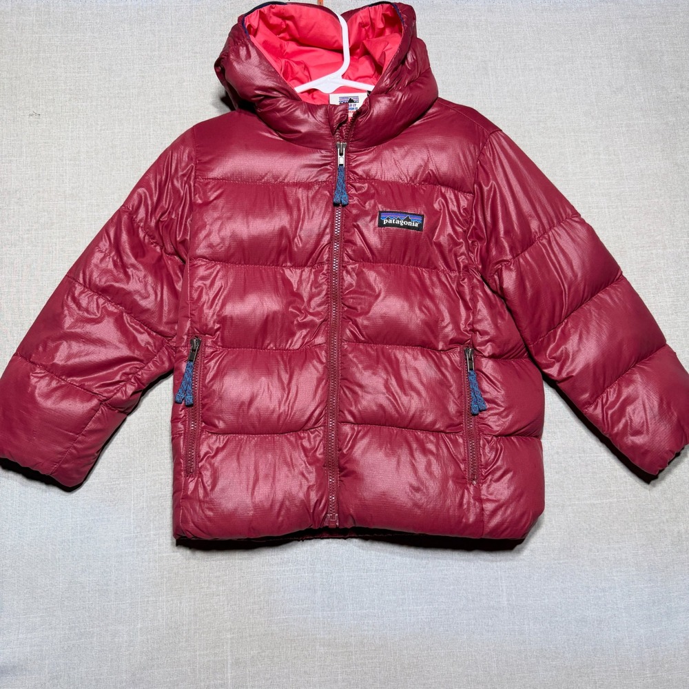 Patagonia Jacket Kids 3T Red LS Hi-Loft Down Sweater Hoody Puffer 60494